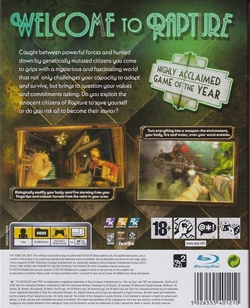 Bioshock - Med Pap-omslag - PS3 (B Grade) (Genbrug)